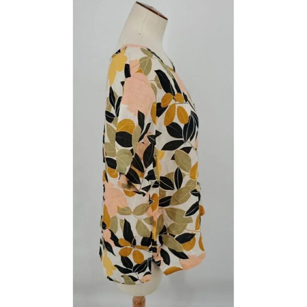 Rachel Zoe Size 1X 100% Linen Tropical Floral Print Short Sleeve Woven Top NWT - Picture 6 of 9